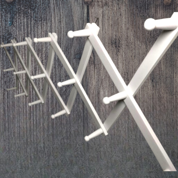 White Wood Accordion Farmhouse Style 17 Peg Expanding Cap Hat Wall Rack Cottage - Picture 3 of 9